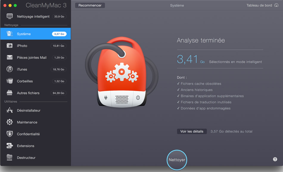 Résultat place libérée analyse macbook