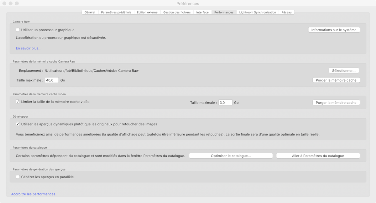Rendre Lightroom plus réactif mac