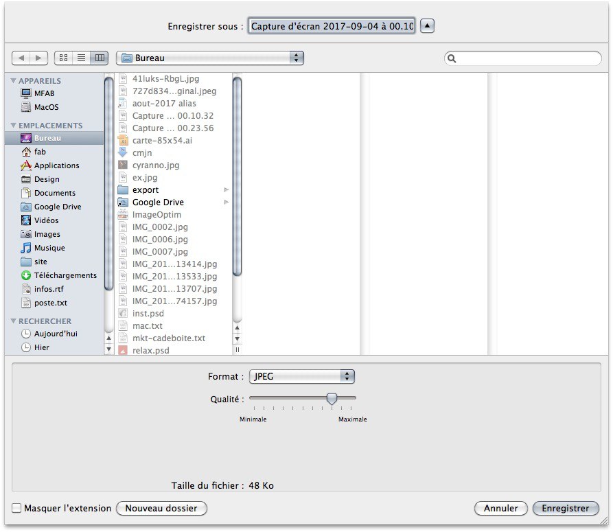 Capture écran changement enregistrement png jpg mac BigSur Mojave Sierra El-Capitan Yosemite Mavericks