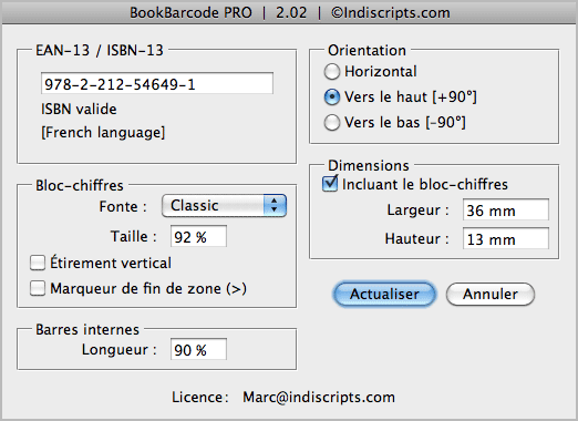 Script livre code barre isbn générateur