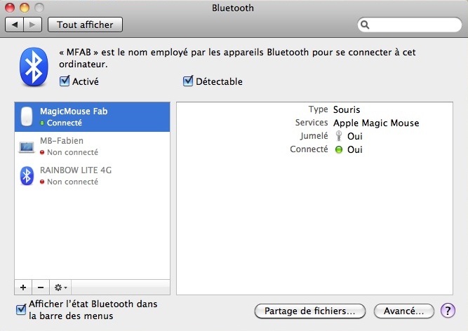 Jumelage bluetooth souris MagicMouse