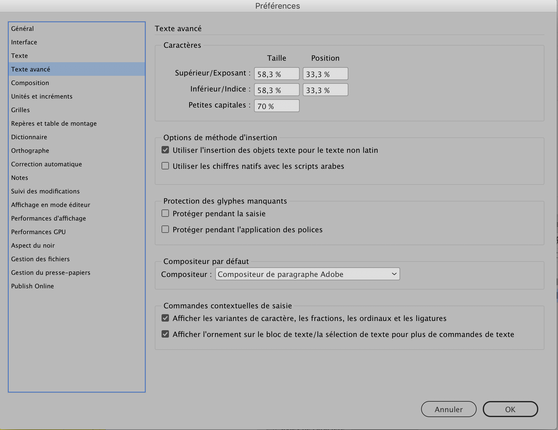 Preferences InDesign plus rapide