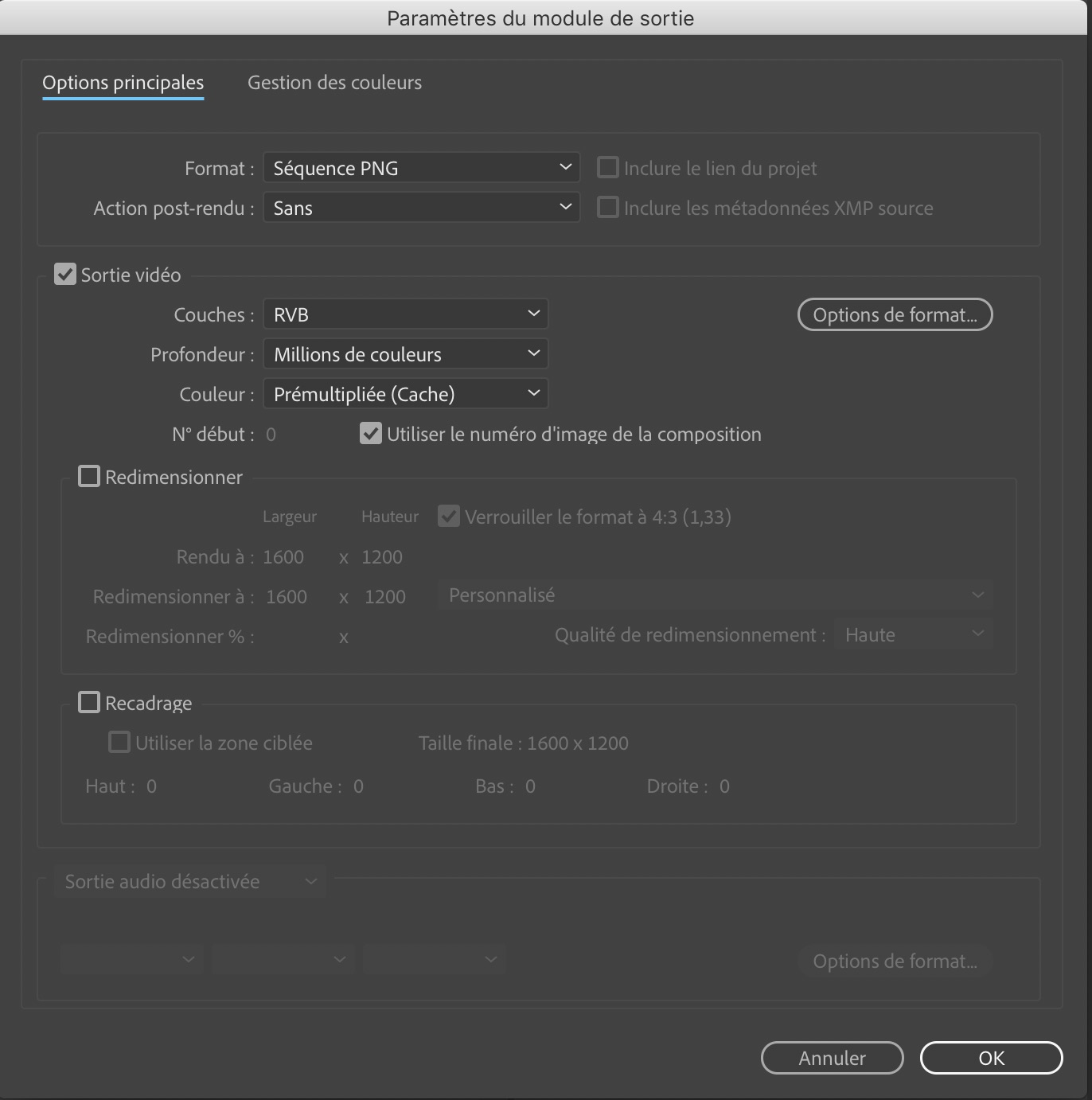 Parametres prévisualisation cache after-effects