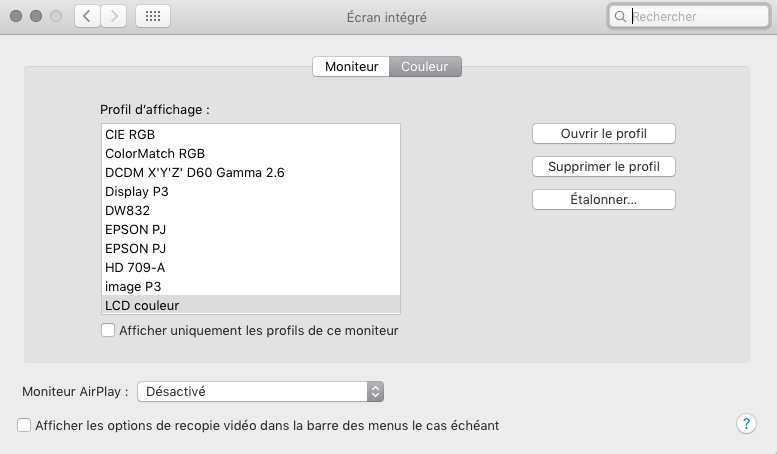 Ecran macbookair plus net calibration polices floues