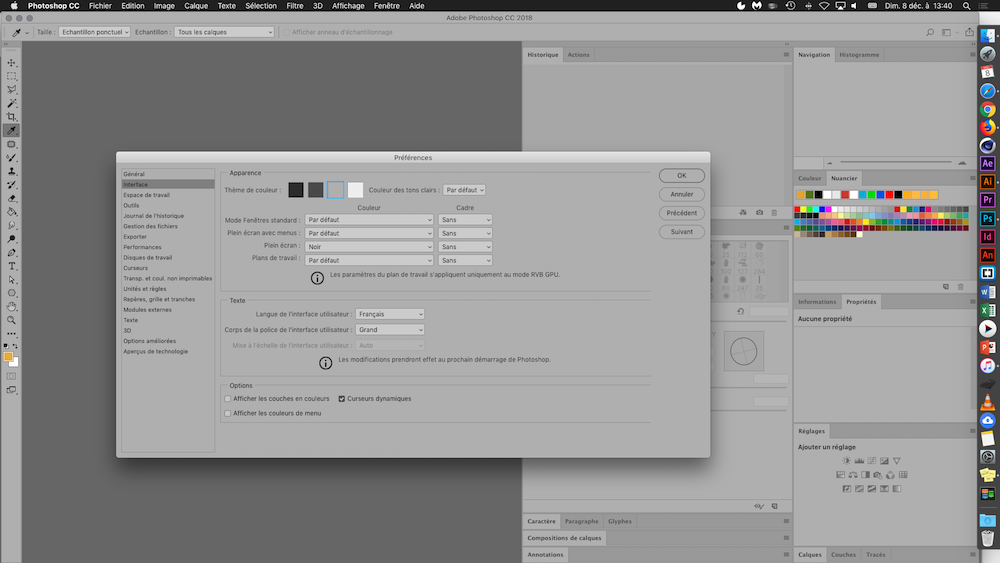 photoshop changer taille interface mac