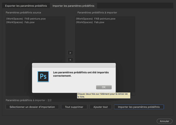 Comment importer solution Photoshop paramètres préférences