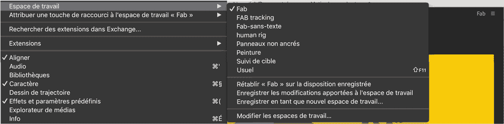 mac os sauvegarder espace travail after effects