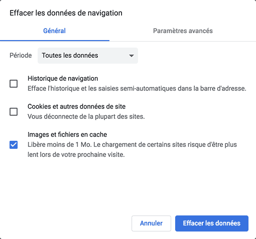 Solution comment effacer cache Chrome