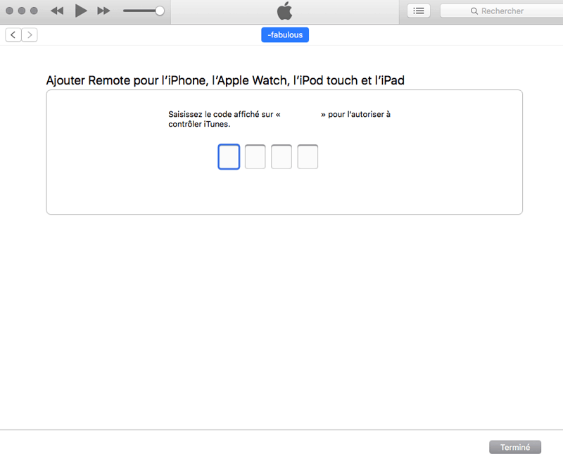 Apple-Remote code connexion manuelle