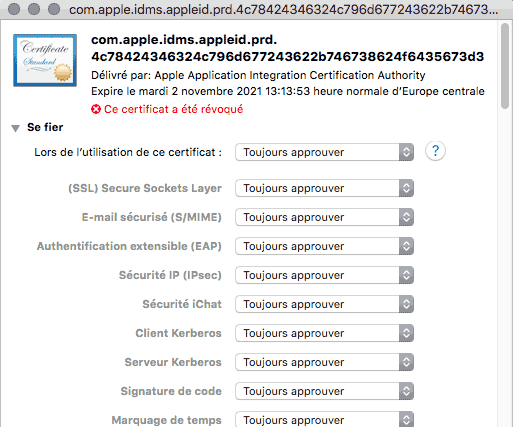 Certificat SSL révoqué solutions Safari