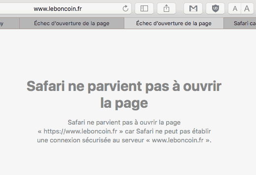 Erreur Safari ne parvient pas à ouvrir la page