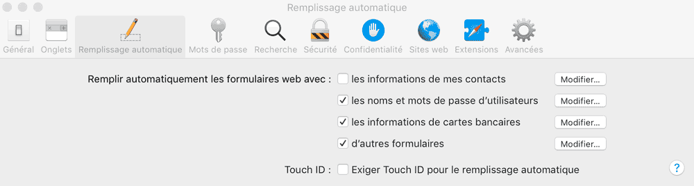 Solution macbookpro désactiver TOUCHID SAFARI