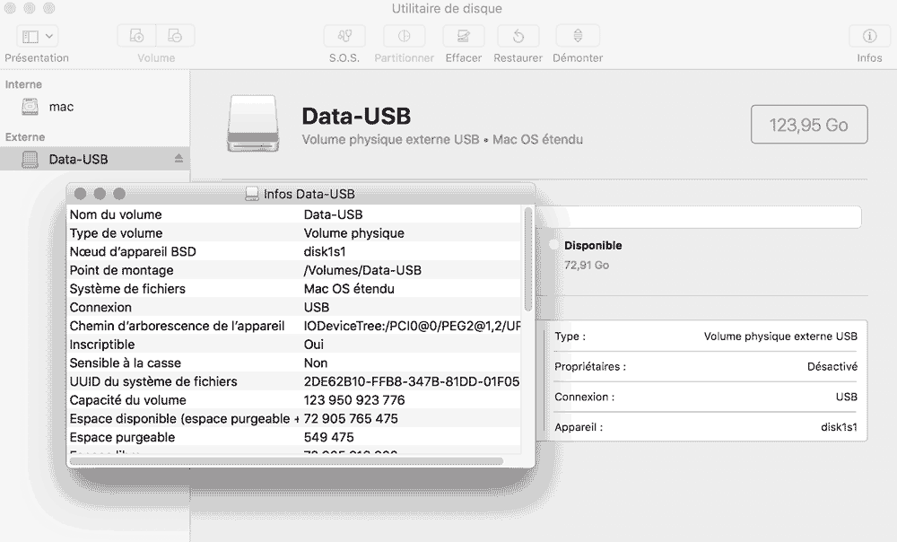 Partition macOs étendu journalisée disque externe usb-c