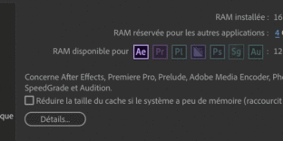 macbookpro 16go RAM mémoire AfterEffects