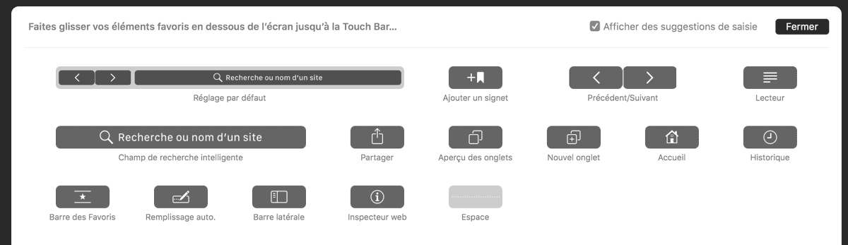 Solution personnalisation touchbar Safari