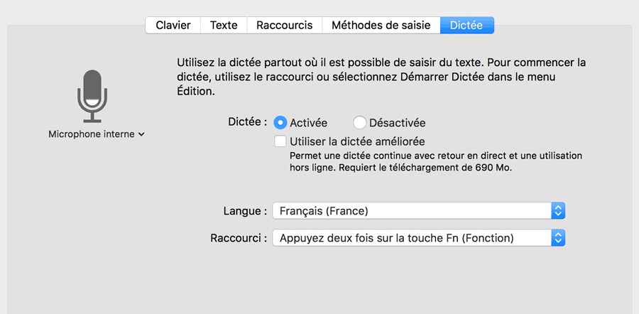 macos solution place suppression dictée améliorée