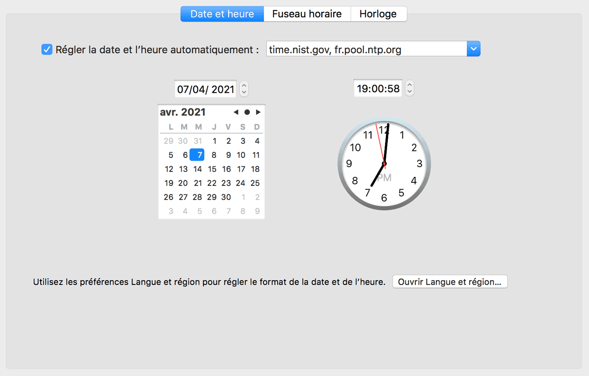 Réglages solution problème heure minutes macbook