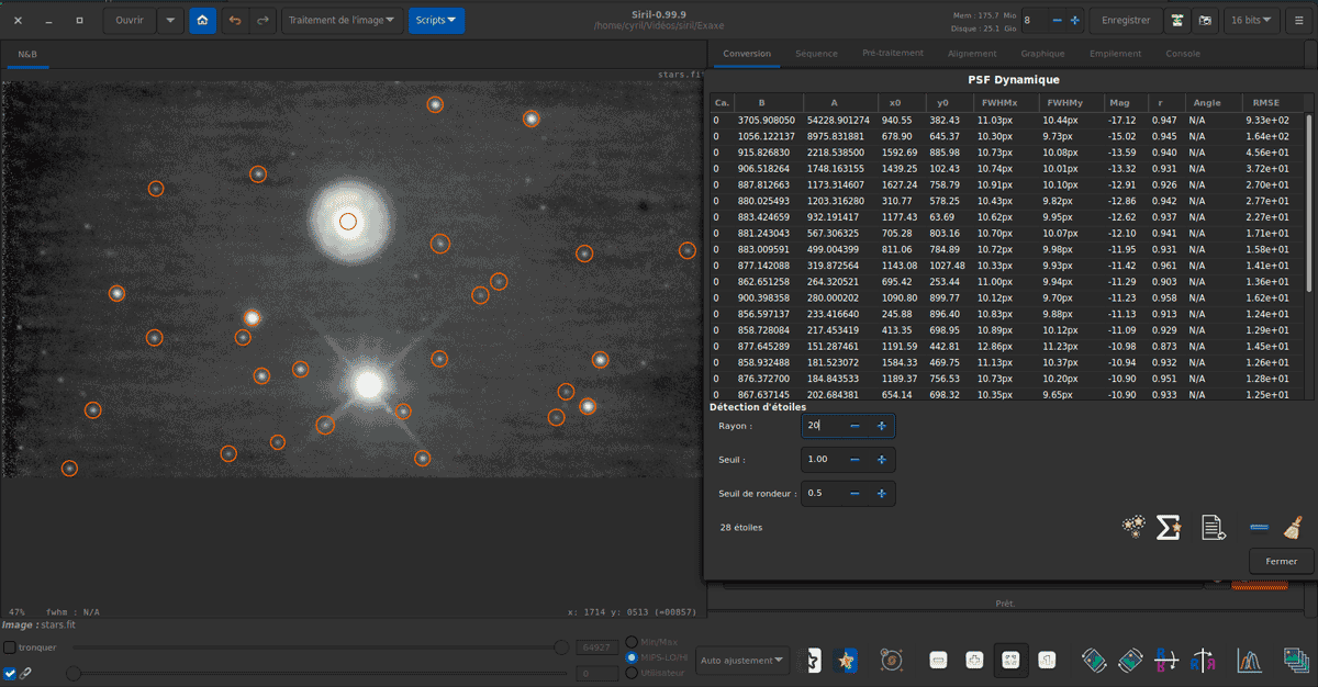 Application astrophotographie empilement