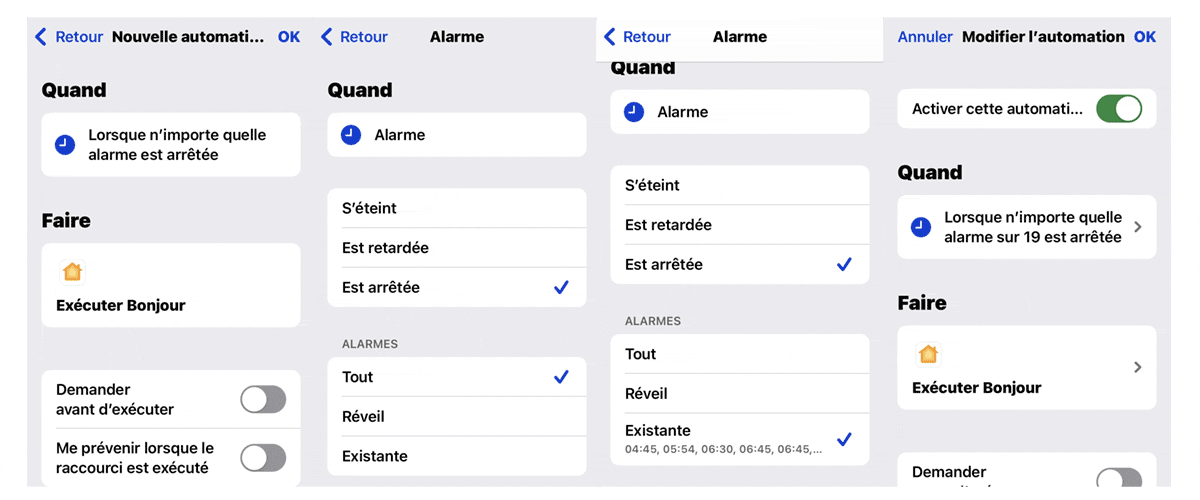 HOMEKIT solution arrêt réveil iPhone scène