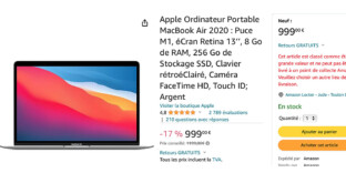 Réduction macbookair promotion processeur m1