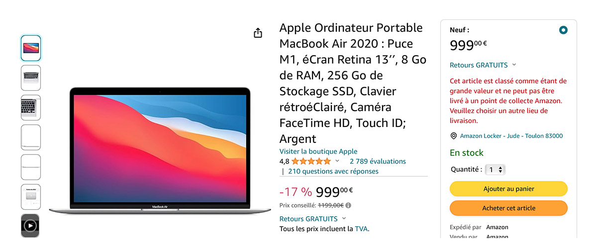 Réduction macbookair promotion processeur m1