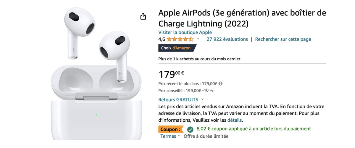 Bon plan coupon réduction airpods3