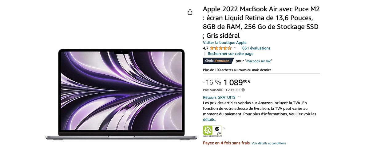 Promo MacBookAir m2 réduction