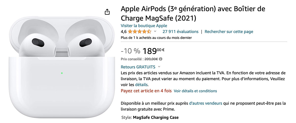 Promotion AirPods boitier sans fil